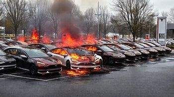 Во Франции на парковке автосалона сгорели более двадцати электромобилей Tesla.